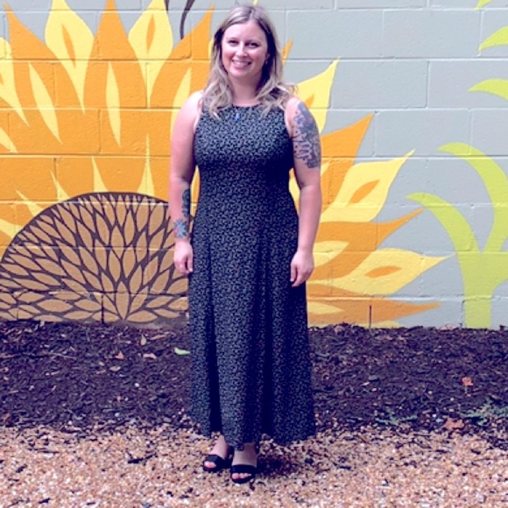 Vintage 90s Dress w/ Leaf Pattern - Picture 2 of 8